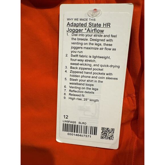 Lululemon Adapted State High-Rise Jogger *Airflow Size 12 in Solar‎ Orange" NWT - Picture 5 of 7